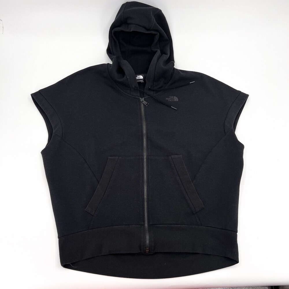 The North Face Sweater Womens medium Black Hooded Hoodie Sleeveless Full lZip